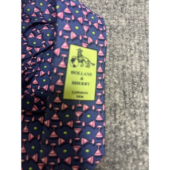 Holland & Sherry Men’s Tie Martin Glass Olive 🫒 Print Silk Necktie 60L x 3.5 in - Picture 4 of 4